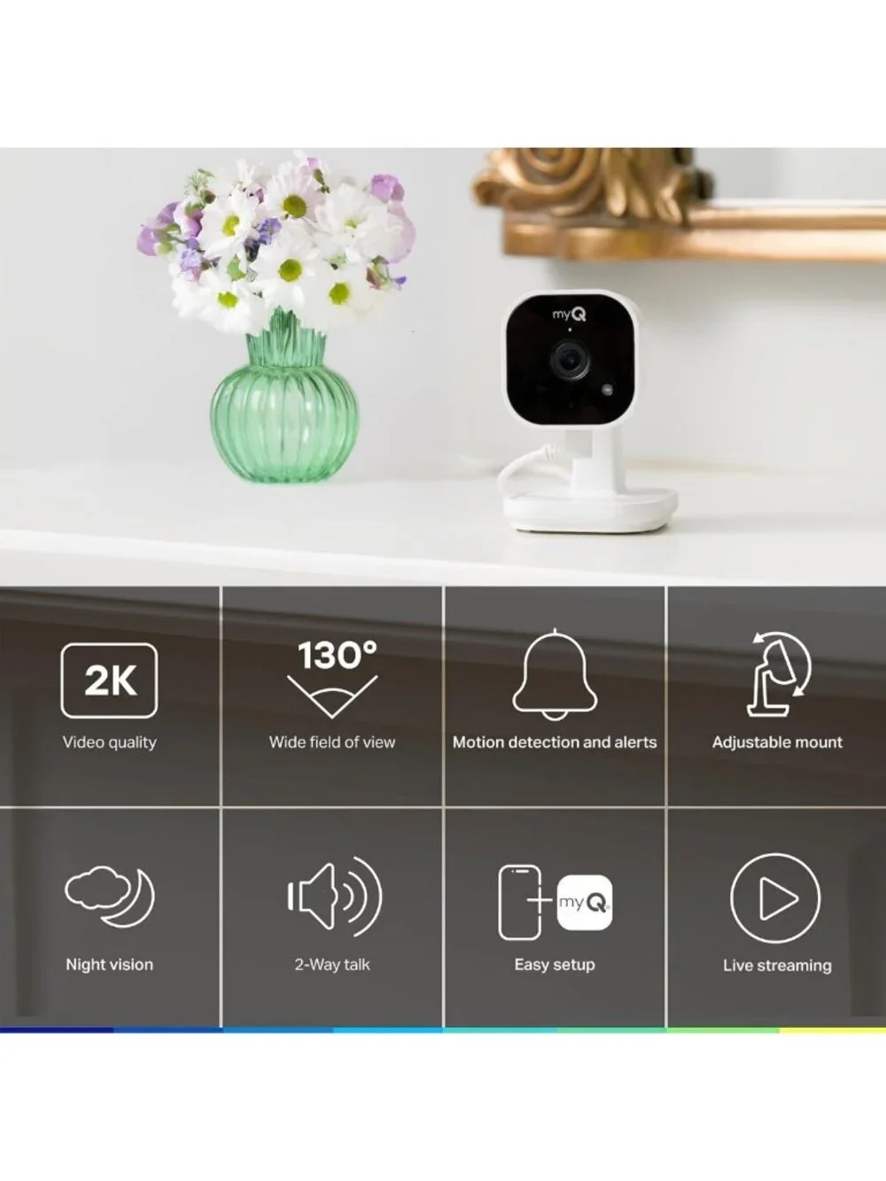 2K Indoor Wi-Fi Security Camera with Night Vision, Motion Detection, 2-Way Audio